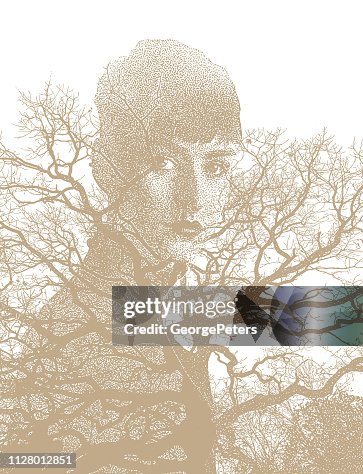 Woman Transform Tree Multiple Exposure Image Of Woman Morphing Into Trees High-Res Vector ...