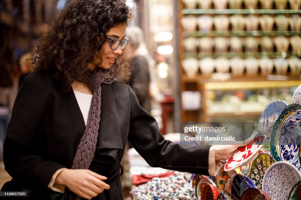 Woman shopping in bazaar market, Istanbul