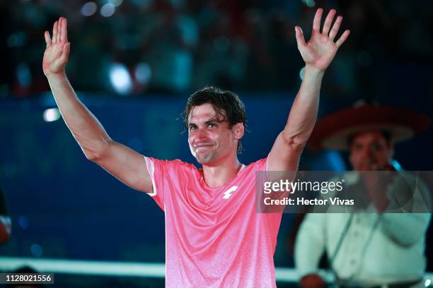 David Ferrer of Spain receives a tribute after having retired during the match between David Ferrer of Spain and Alexander Zverev of Germany as part...