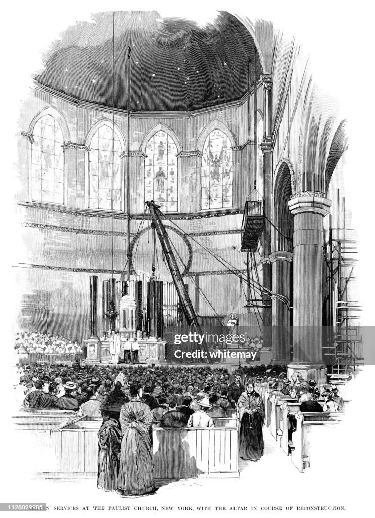 Lenten service at the Paulist Church, New York, with the altar in course of reconstruction