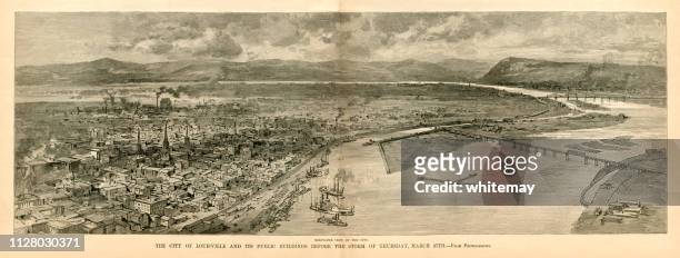ルイビル、ケンタッキー州、1890 年の大きい嵐の前に、の市 - 鉄道橋点のイラスト素材／クリップアート素材／マンガ素材／アイコン素材