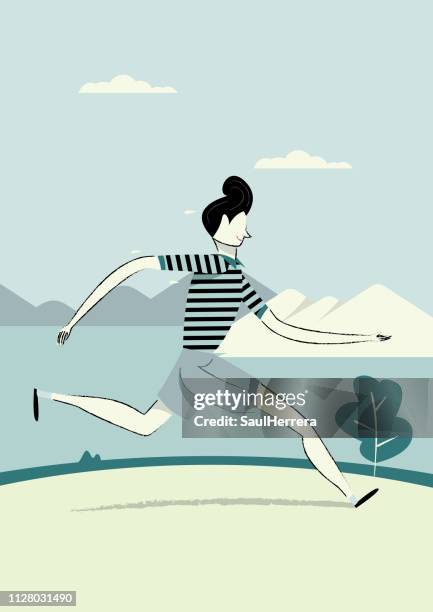 running outdoors - dibujo stock illustrations