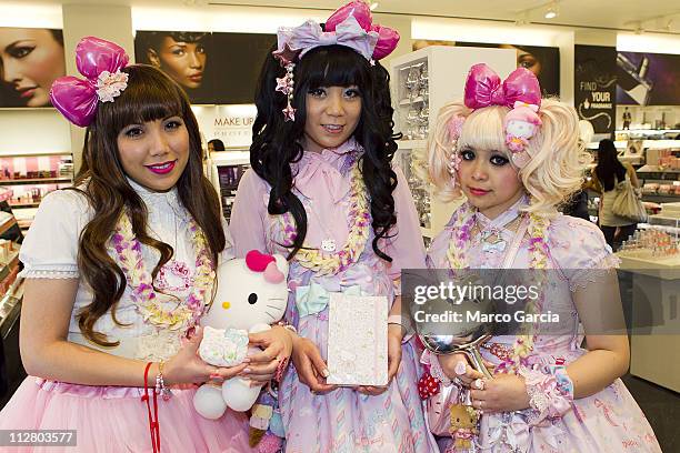 Hello Kitty lolita girls Melissa Lopez, Lauren Yee, and Julie Doll attend the Sephora Hello Kitty Beauty Event held at the Ala Moana Shopping Center,...