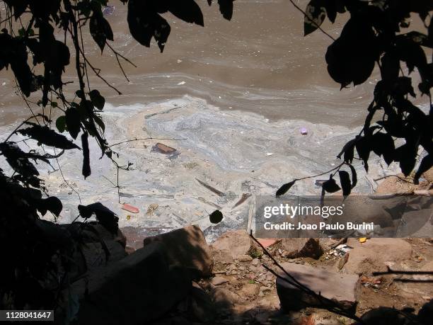 river polluted with plastic - poluição stock pictures, royalty-free photos & images