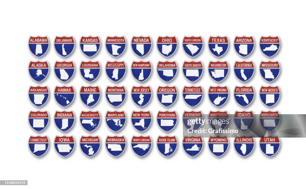 All US States as Highway sign for Interstate road