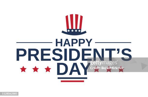 happy presidents day card on white background with hat. vector illustration. - happy presidents day stock illustrations