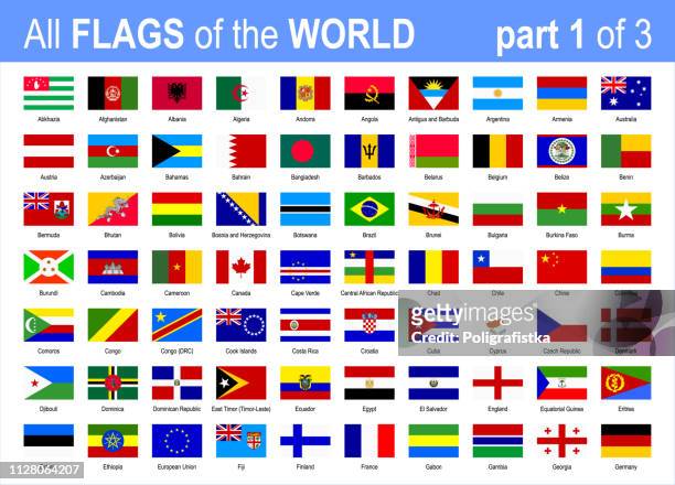 alle welt national flags icon set - alphabetisch - teil 1 von 3 - vektor-illustration - international flags stock-grafiken, -clipart, -cartoons und -symbole