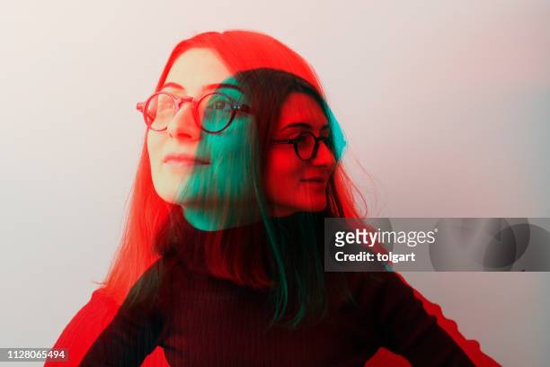 multiple image of young women against - multiple exposure stock pictures, royalty-free photos & images