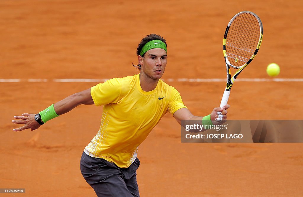 Spain's Rafael Nadal hits a return to Fr