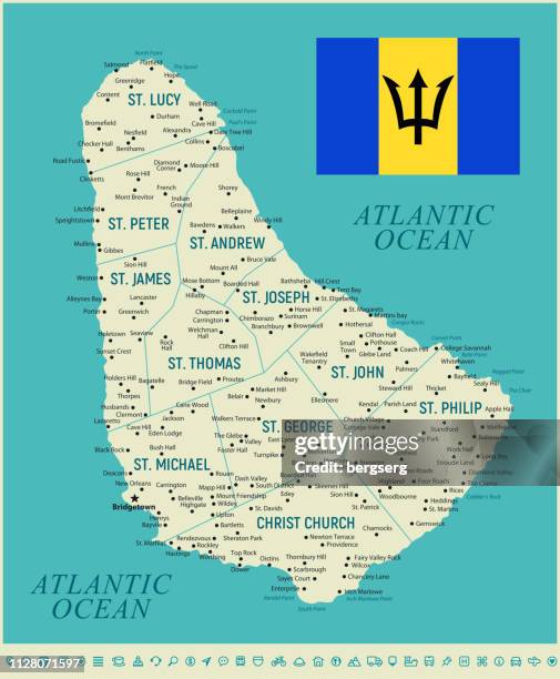 illustrations, cliparts, dessins animés et icônes de carte détaillée barbade haut. illustration vectorielle avec jeu d’icônes - barbados map
