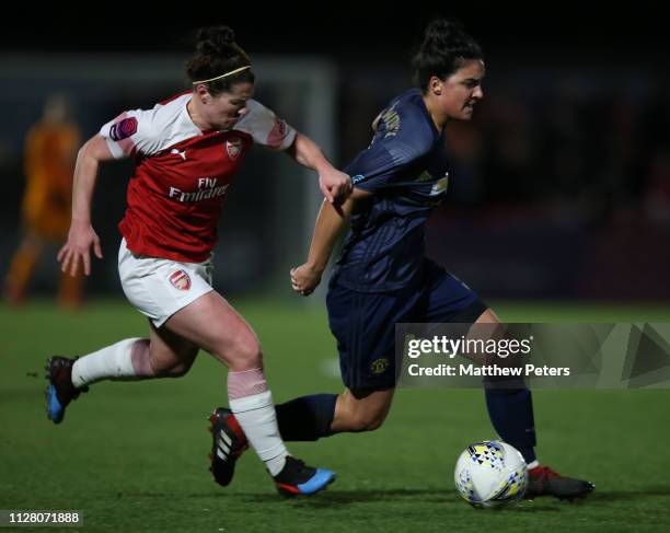 Jess Sigsworth of Manchester United Women in action during the FA WSL Cup Semi-Final match between Arsenal Women and Manchester United Women at...