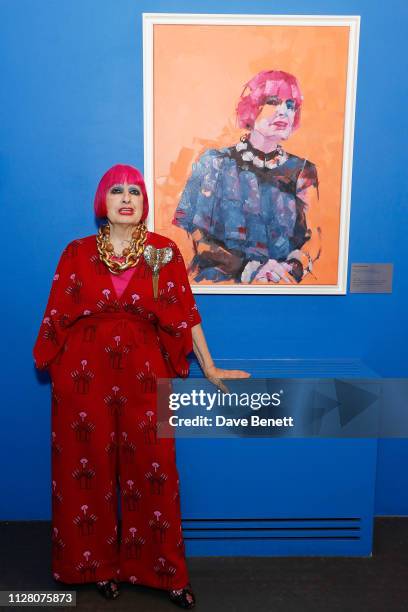 Dame Zandra Rhodes attends the Swinging London: A Lifestyle Revolution Private View, featuring the work of Terence Conran, Mary Quant, Laura Ashley...