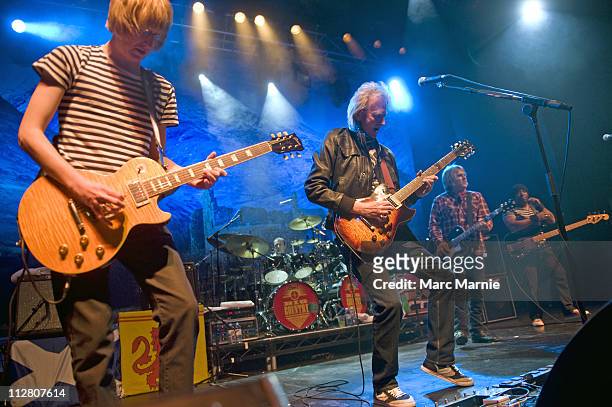 Jamie Watson, Mark Brzezicki, Bruce Watson, Mike Peters and Tony Butler of Big Country perform at HMV Picture House on April 21, 2011 in Edinburgh,...