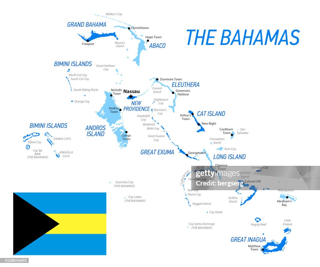 The Bahamas Map with National Flag. Vector Illustration