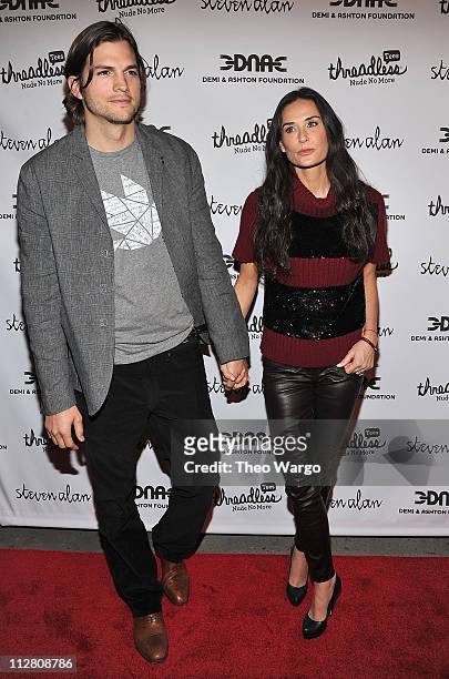 Ashton Kutcher and Demi Moore attend the launch party for "Real Men Don't Buy Girls" at Steven Alan Annex on April 14, 2011 in New York City.