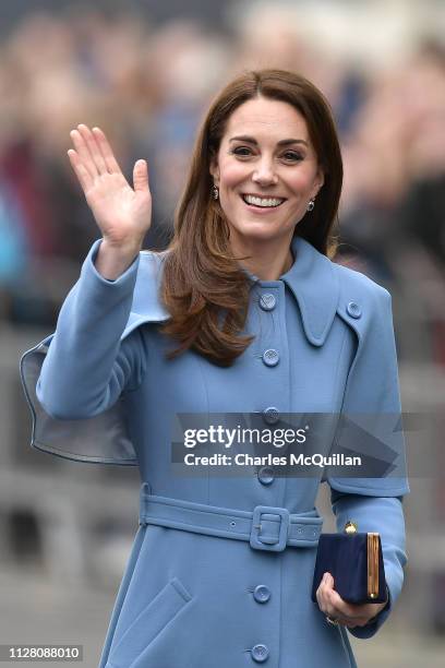 Catherine, Duchess of Cambridge, meets local well-wishers during a visit to CineMagic at the Braid Arts Centre on February 28, 2019 in Ballymena,...