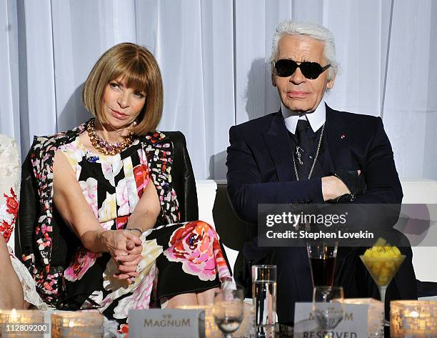 Anna Wintour and Karl Lagerfeld attend the red carpet premiere of the Magnum Ice Cream Film Series during the Tribeca Film Festival at IAC Building...