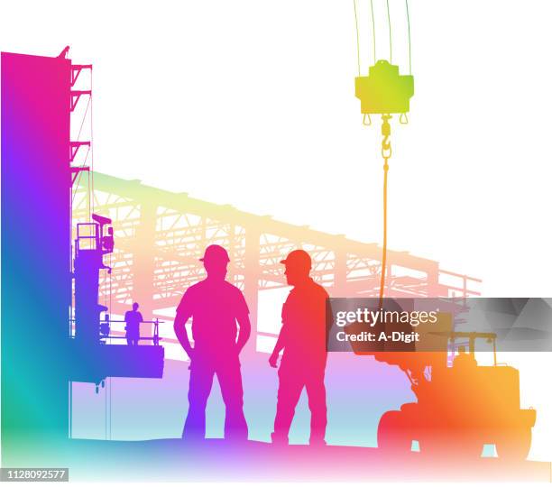industrial grade rainbow - construction worker white background stock illustrations