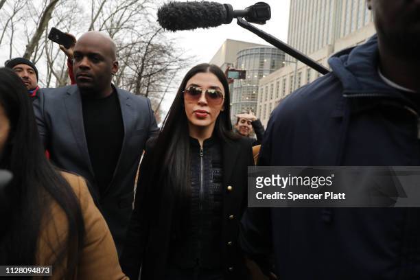 Emma Coronel Aispuro, wife of Joaquin 'El Chapo' Guzman, exits the U.S. District Court for the Eastern District of New York, February 7, 2019 in the...