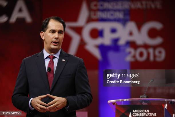 Scott Walker, former governor of Wisconsin, speaks during the Conservative Political Action Conference in National Harbor, Maryland, U.S., on...
