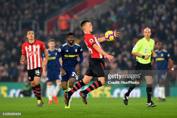 Southampton midfielder James Ward-Prowse controls the ball during the Premier League match between Southampton and Fulham at St Mary's Stadium,...
