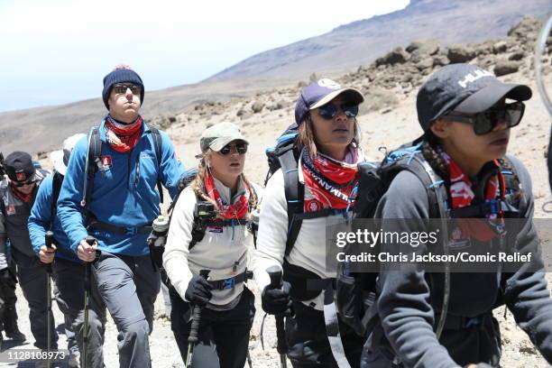 Dan Walker, Dani Dyer, Dani Dyer and Jade Thirlwall during day six of 'Kilimanjaro: The Return' for Red Nose Day on February 28, 2019 in Arusha,...