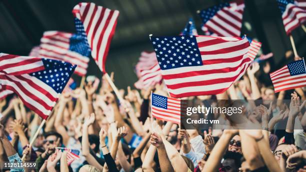 tifosi usa sventolano le loro bandiere - american football foto e immagini stock