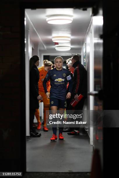 Alex Greenwood of Manchester United waits in the tunnel ahead of the FA WSL Cup match between Arsenal Women and Manchester United Women at Meadow...