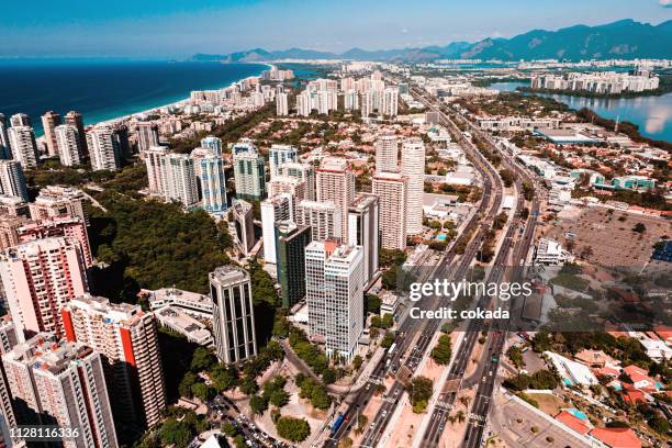 aerial view of barra da tijuca at rio de janeiro - barra da tijuca stock pictures, royalty-free photos & images