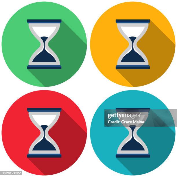hourglass, sand timer, or sand clock measuring time - vector - yellow sand clock stock illustrations