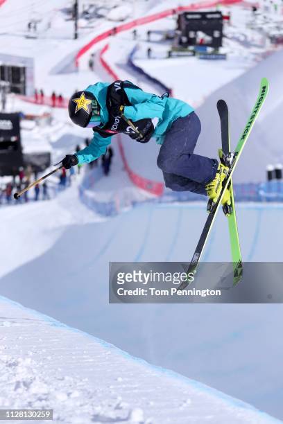 Annalisa Drew of the United States competes during the Ladies' Ski Halfpipe Qualification of the FIS Snowboard World Championships on February 07,...