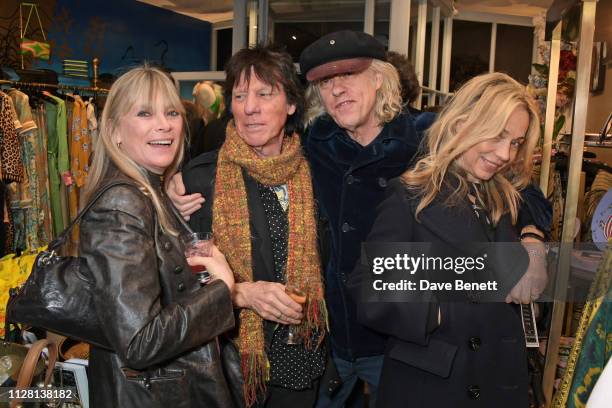 Deborah Leng, Jeff Beck, Sir Bob Geldof and Jeanne Marine attend the Bell Hutley Homeware Collection launch at Baar & Bass on February 28, 2019 in...