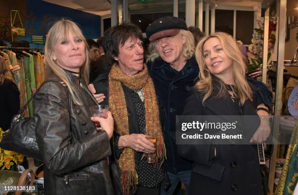 Deborah Leng, Jeff Beck, Sir Bob Geldof and Jeanne Marine attend the Bell Hutley Homeware Collection launch at Baar & Bass on February 28, 2019 in...