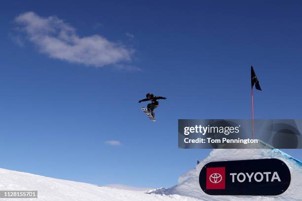 Botond Istvan Fricz of Hungry takes a run during the Men's and Ladies' Snowboard Slopestyle Training at the FIS Freestyle Ski World Championships on...