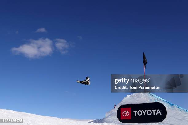 Redmond Gerard of the United States takes a run during the Men's and Ladies' Snowboard Slopestyle Training at the FIS Freestyle Ski World...