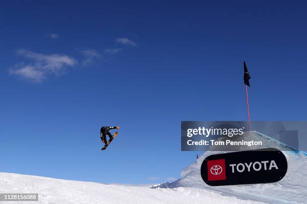 Hiroaki Kunitake of Japan takes a run during the Men's and Ladies' Snowboard Slopestyle Training at the FIS Freestyle Ski World Championships on...