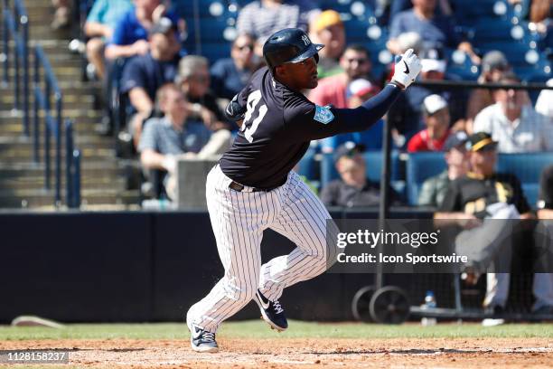 New York Yankees third baseman Miguel Andujar at bat during the MLB Spring Training game between the Pittsburgh Pirates and New York Yankees on...