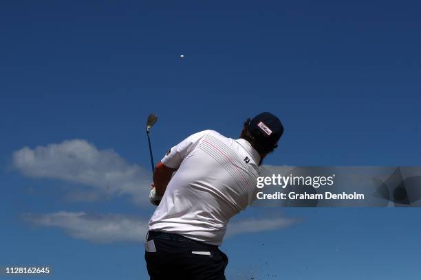 Andrew Johnston of England hits a shot from the fairway during day two of the ISPS Handa Vic Open at 13th Beach Golf Club on February 08, 2019 in...