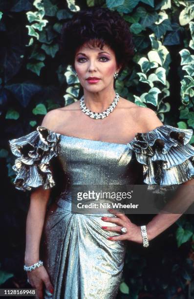 Television and movie star Joan Collins on the set of hit soap opera "Dynasty" circa 1986 in Los Angeles, California.