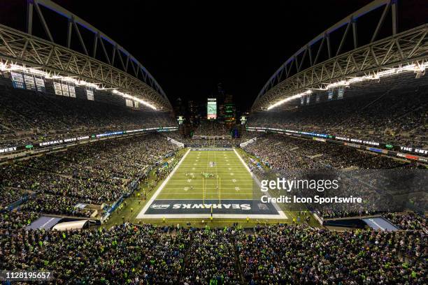General view of the interior of CenturyLink Field from an elevated position during the NFL regular season football game against the Minnesota Vikings...