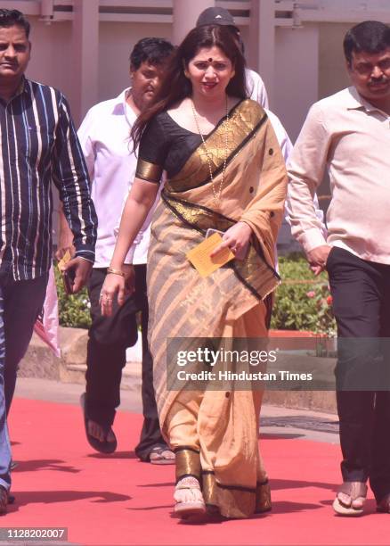 Marathi actress Deepali Sayyad during the Budget session at Vidhan Bhavan, on February 28, 2019 in Mumbai, India. In wake of the high alert issued in...