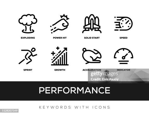 illustrazioni stock, clip art, cartoni animati e icone di tendenza di parole chiave sulle prestazioni con icone - corsa su pista maschile