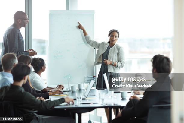 businesswoman doing presentation in big boardroom - whiteboard bildbanksfoton och bilder