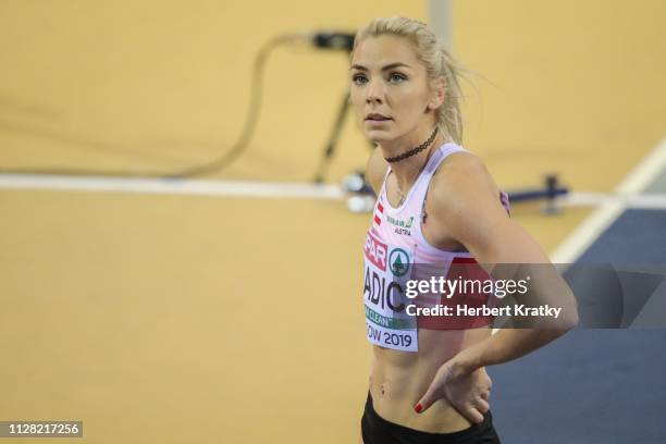 Ivona Dadic of Austria competes in the 60m hurdles event of the women's pentathlon on March 1, 2019 in Glasgow, United Kingdom.