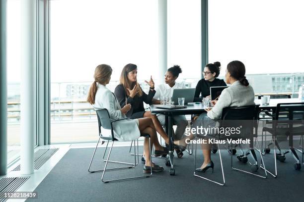 group of businesswomen having meeting in boardroom - big beautiful women - fotografias e filmes do acervo