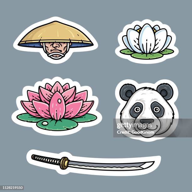 japanese sticker set - katana stock illustrations