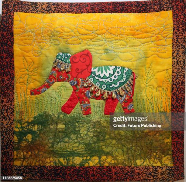 Journey to India by Olena Istomina shows an elephant at The Magic World of the Woman's Soul, an exhibition of patchwork pieces by Kharkiv and Kyiv...
