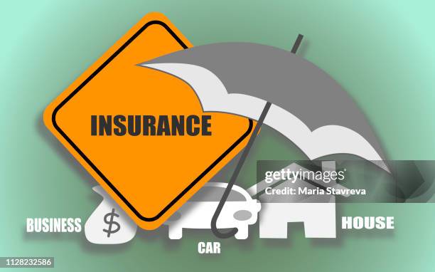 stockillustraties, clipart, cartoons en iconen met gele road sign.insurance concept. vector - model van een huis