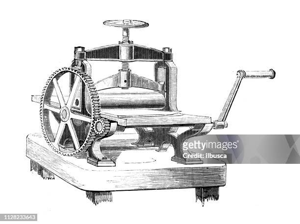 antique illustration of scientific discoveries, photography: photographic equipment printing press - antique printing press stock illustrations