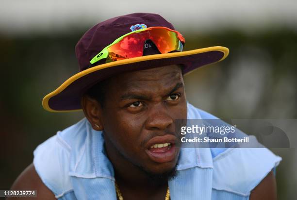 Shimron Hetmeyer of West Indies during a net session at Darren Sammy National Cricket Stadium on February 08, 2019 in Gros Islet, Saint Lucia.